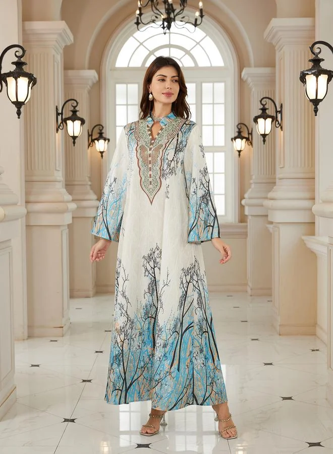 تايك تو جلابية بياقة ونسيج بارز وطبعة زهور